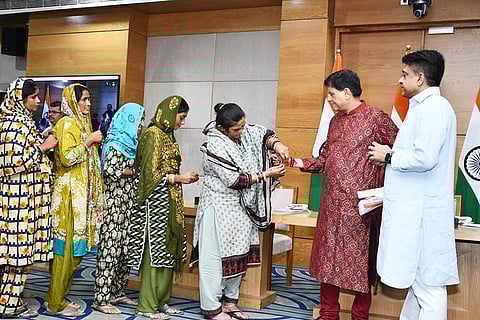 Raksha Bandhan celebration: Women with CAA citizenship ties rakhi to Union Minister Piyush Goyal in New Delhi